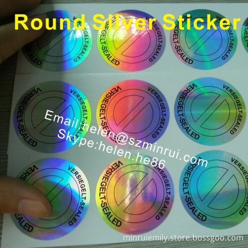 Custom Round Silver Holographic Sticker,tamper Proof Self Adhesive Hologram Seal 